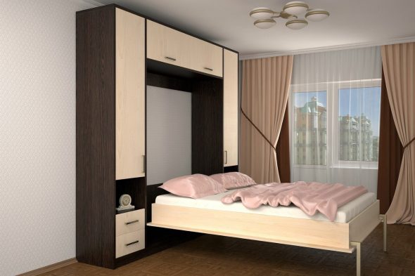 подъемная кровать в спальне