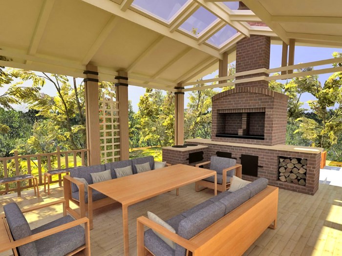 Летняя кухня под навесом с барбекю