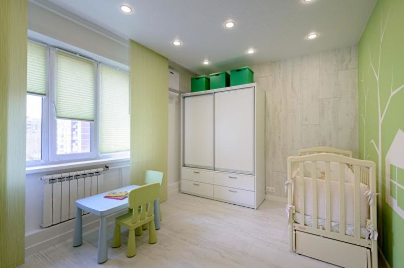 Ламинат на стене в интерьере детской комнаты - фото
