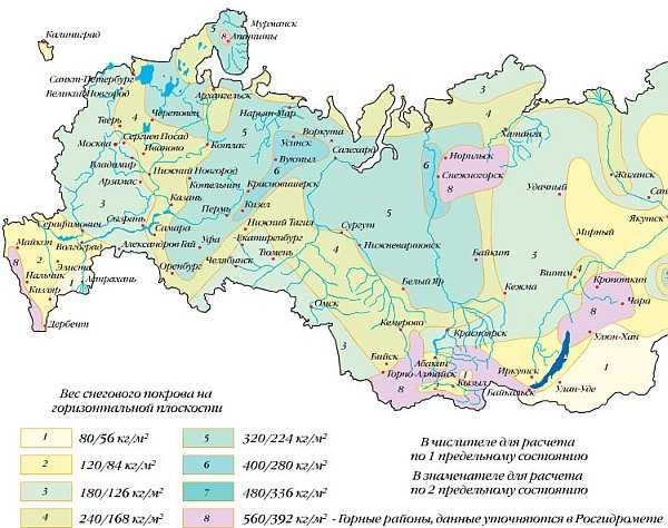 Вес снега на 1 м2