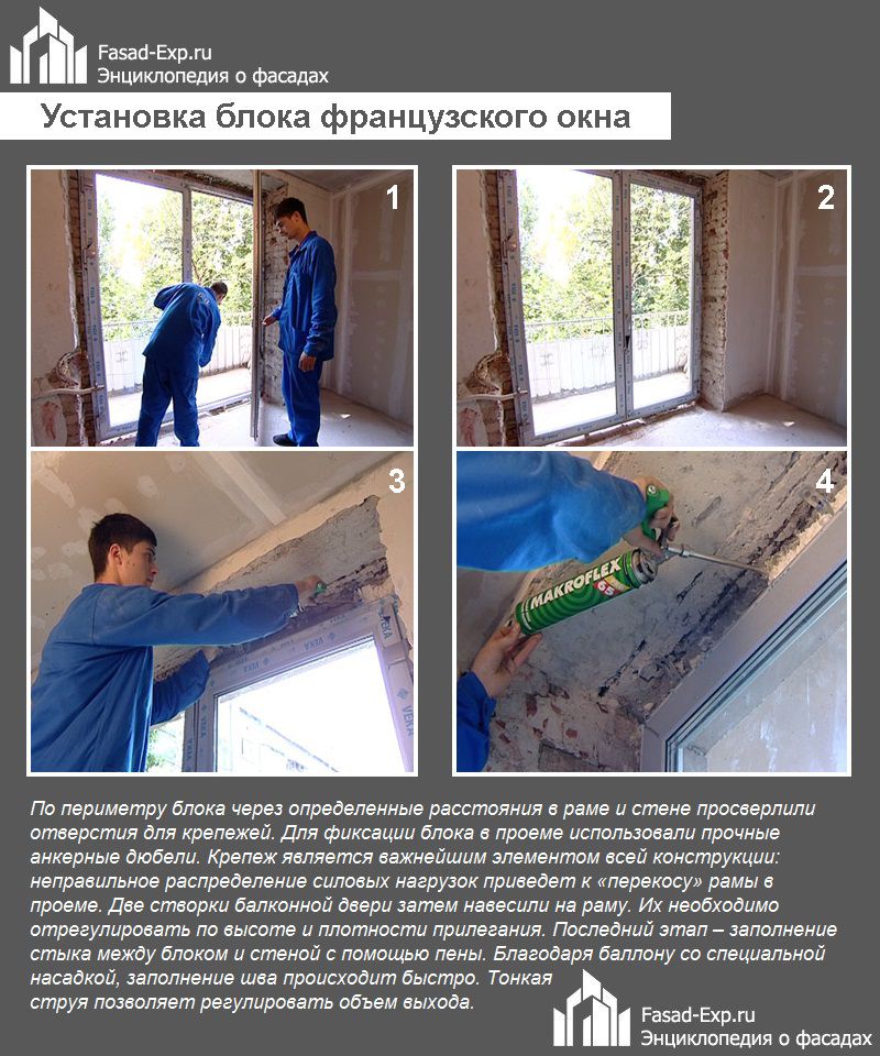 Установка блока французского окна