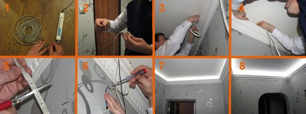 как установить диодную ленту на кухне фото