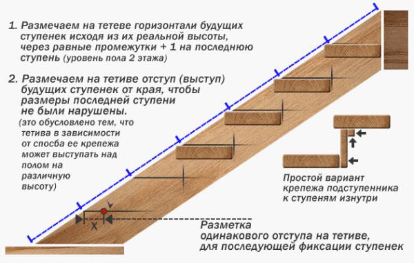 Фото тетивы и разметка подступенка