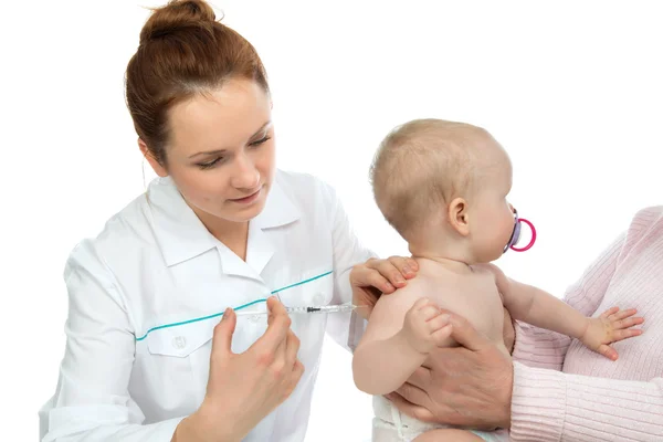 Врачи рукой шприц, вакцинация ребенка baby гриппа инъекций s — стоковое фото