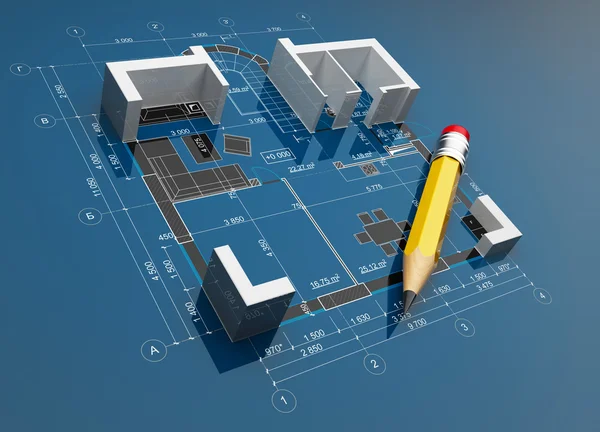 Проект строительства. 3D Иллюстрация — стоковое фото