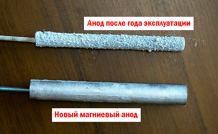 На фото - новый и б/у магниевый анод