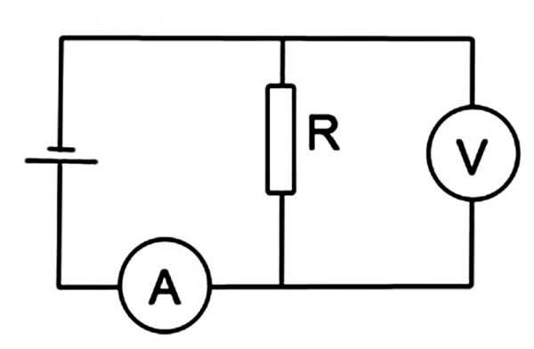 Схема электрической цепи с вольтметром и амперметром